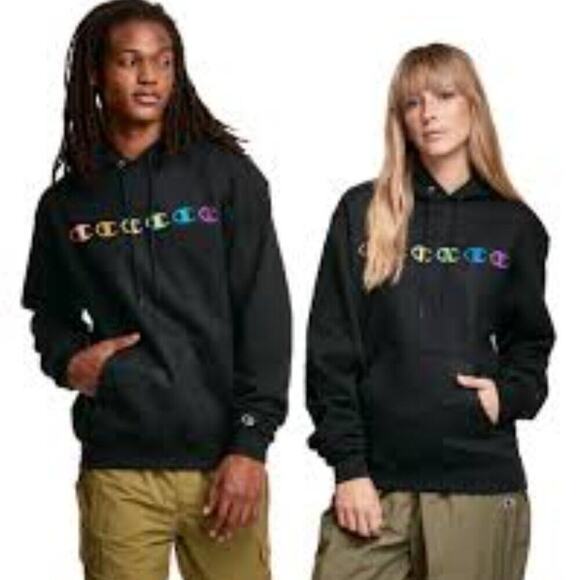 CHAMPION BLACK NEW SWEATSHIRT WITH MULTI COLOR LOGO SIZE SMALL 1202 - Picture 1 of 6